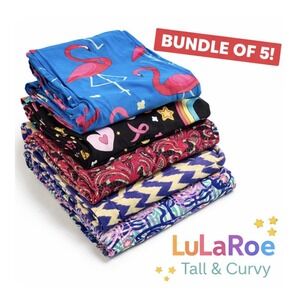 Lot 5 LuLaRoe Tall & Curvy Leggings Floral Geometric Flamingos Stars Hearts EUC
